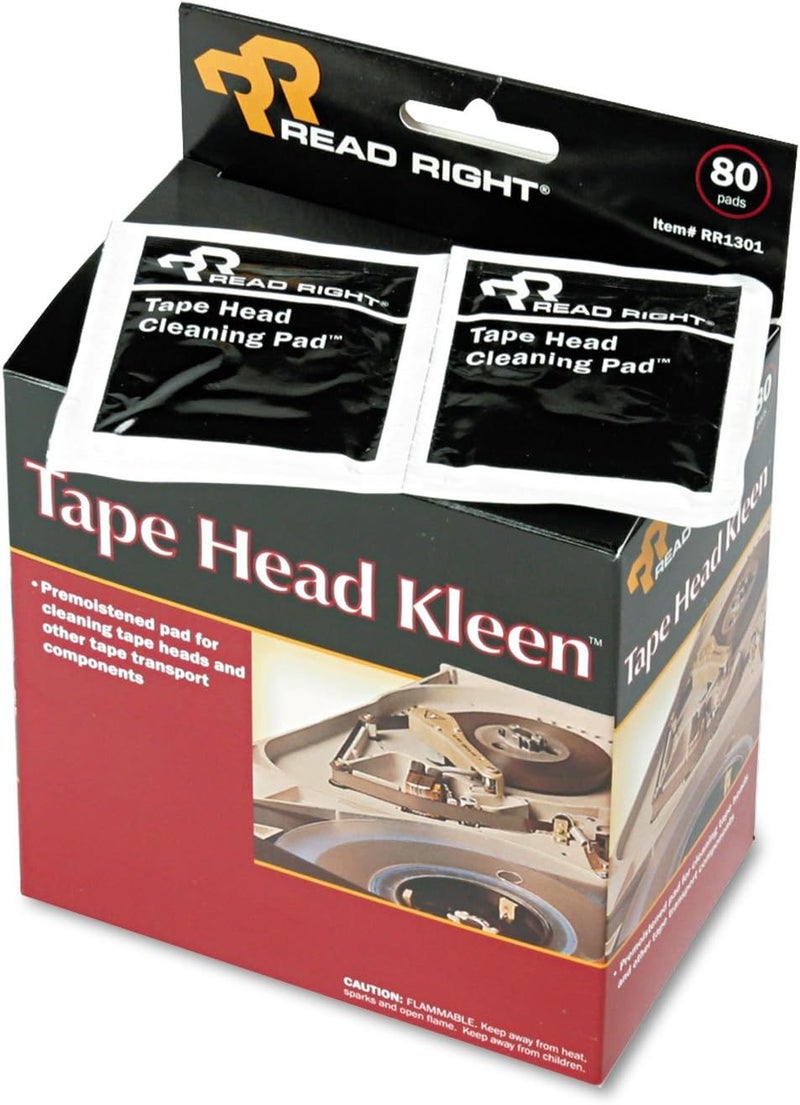 Read Right Tape head premoistened cleaning pads, 80/box RRTRR1301 - Image 1